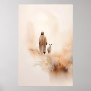 Jesus und das verlorene Schaf Aquarell Bibel Gleic Poster