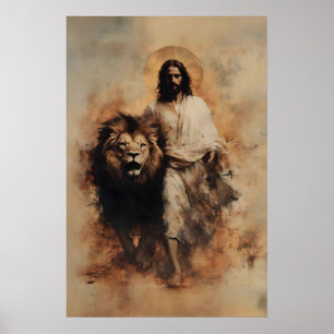 Jesus und der Löwe von Juda christliche Aquarellma Poster