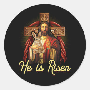 Jesus und der Osterhase Er ist Christlich F Runder Aufkleber