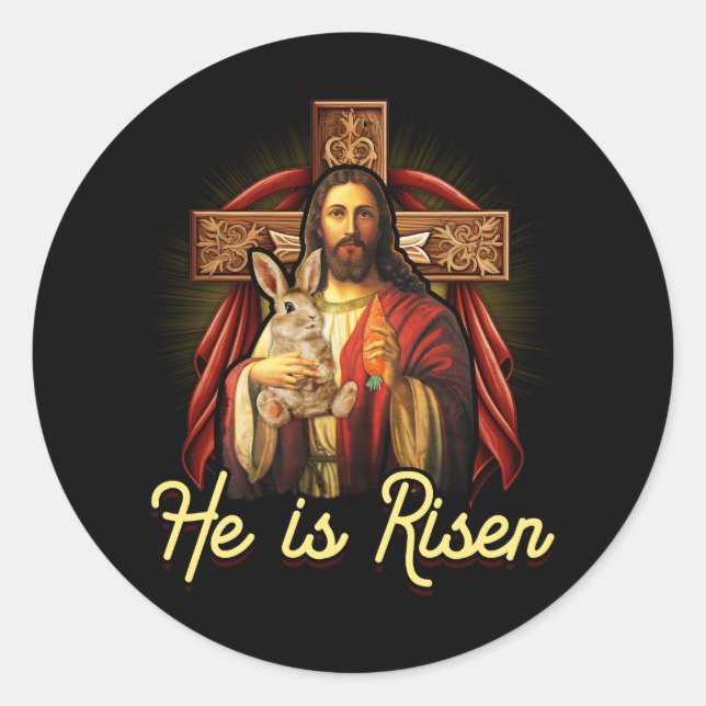 Jesus und der Osterhase Er ist Christlich F Runder Aufkleber (Vorderseite)