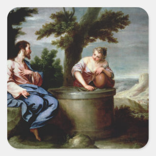 Jesus und die Samariter-Frau Quadratischer Aufkleber