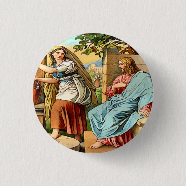 Jesus und Frauen am wohlen Knopf Button (Vorderseite)