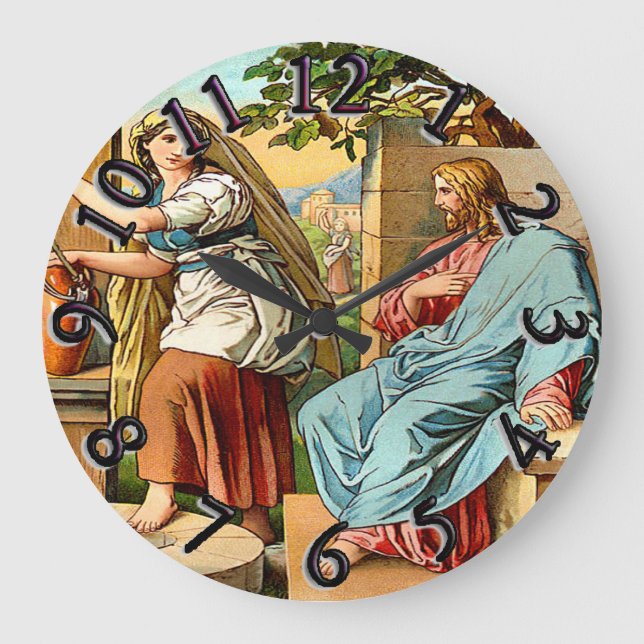 Jesus und Frauen im Brunnen Große Wanduhr (Vorderseite)