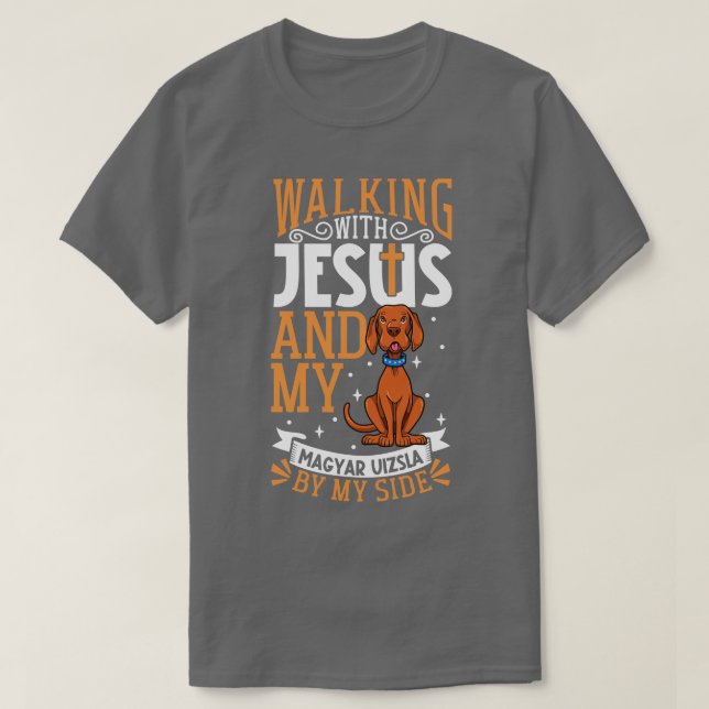 Jesus und Hund Magyar Vizsla T-Shirt (Design vorne)