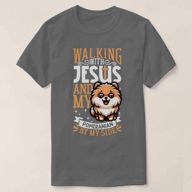Jesus und Hund Spitz T-Shirt (Design vorne)