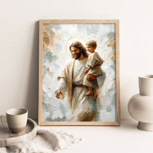 Jesus und Junge, Moderne Christliche Kunst, Jesus Poster