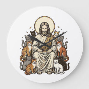Jesus und Katzen Vintage Große Wanduhr