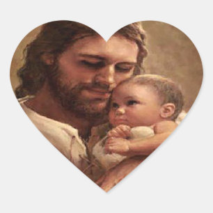 Jesus und Kind Herz-Aufkleber