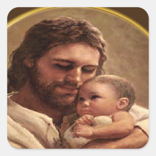 Jesus und Kind Quadratischer Aufkleber