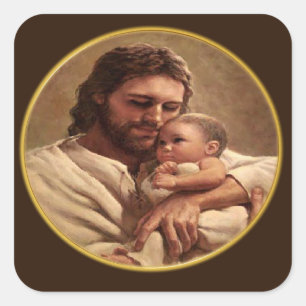 Jesus und Kind Quadratischer Aufkleber