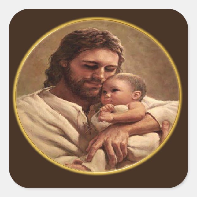 Jesus und Kind Quadratischer Aufkleber (Vorderseite)