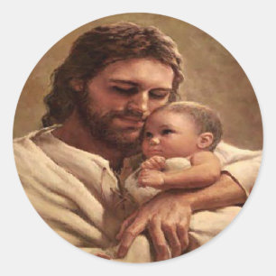 Jesus und Kind Runder Aufkleber