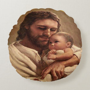 Jesus und Kind Rundes Kissen