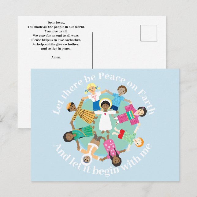 Jesus und Kinder Friedensgebet Postkarte (Vorne/Hinten)