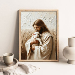 Jesus und Lamm, Christliche Kunst, Jesus Christus Poster