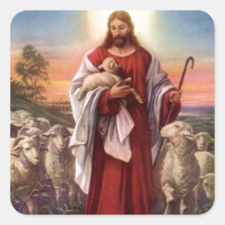 Jesus und Lämmer Quadratischer Aufkleber