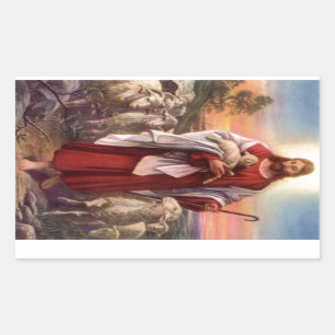 Jesus und Lämmer Rechteckiger Aufkleber