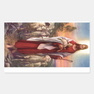 Jesus und Lämmer Rechteckiger Aufkleber