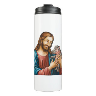Jesus und Moo Deng Ein heiliger Moment Spielvolle  Thermosbecher