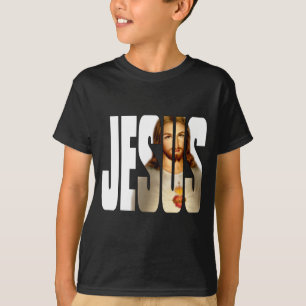 Jesus und sein Bild auf Schwarzem T-Shirt