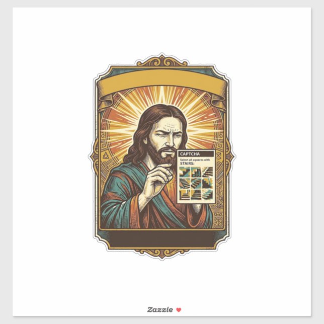 Jesus unscharfe Treppe Captcha-Test Tech-Sicherhei Aufkleber (Blatt)