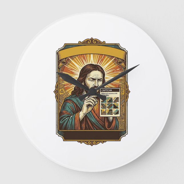 Jesus unscharfe Treppe Captcha-Test Tech-Sicherhei Große Wanduhr (Vorderseite)