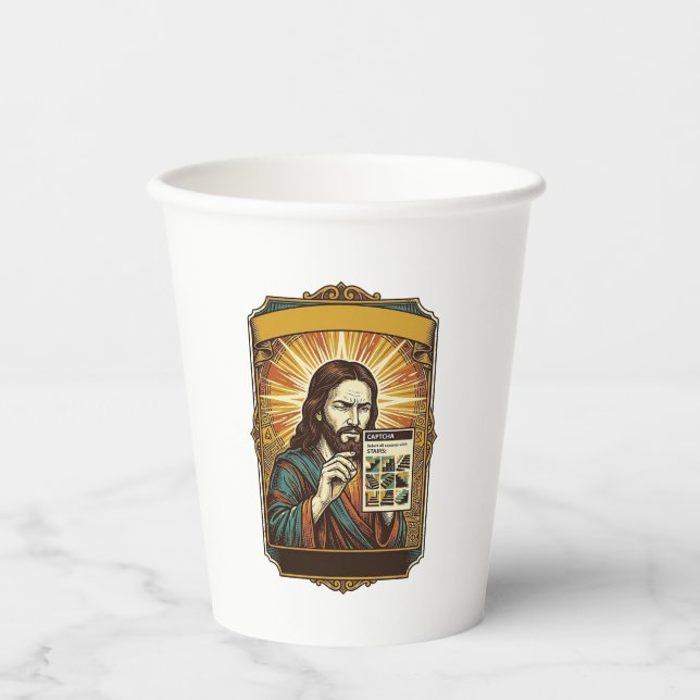 Jesus unscharfe Treppe Captcha-Test Tech-Sicherhei Pappbecher (Vorderseite)