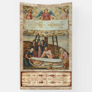Jesus verkleidet Turin und Abstieg vom Kreuz Banner