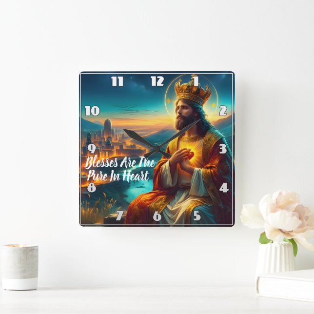 Jesus verziert mit einer majestätischen Krone Quadratische Wanduhr (Zuhause)