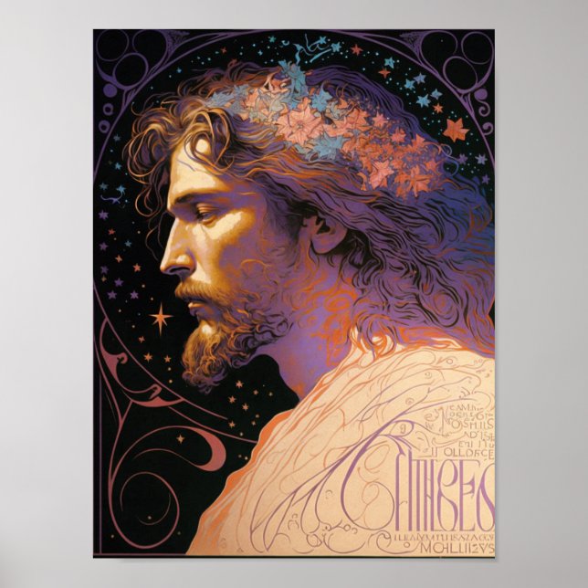 Jesus Vintage Kunst von Mucha AI Generiert Poster (Vorne)