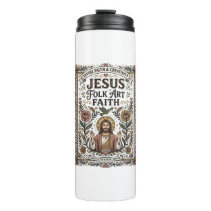 Jesus Volkskunst Glaube Jesus Volkskunst Christlic Thermosbecher