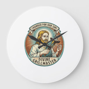 Jesus völlig schwarz verbrannter Hot Dog BBQ Humor Große Wanduhr