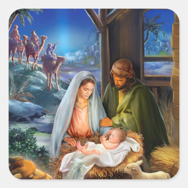 Jesus von Bethlehem Quadratischer Aufkleber (Vorderseite)