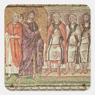 Jesus vor Caiphus Quadratischer Aufkleber