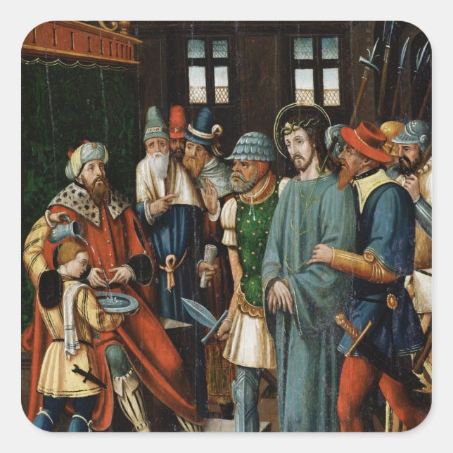 Jesus vor Pilate Quadratischer Aufkleber (Vorderseite)