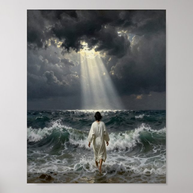Jesus Walking into Stormy Seas Poster (Vorne)