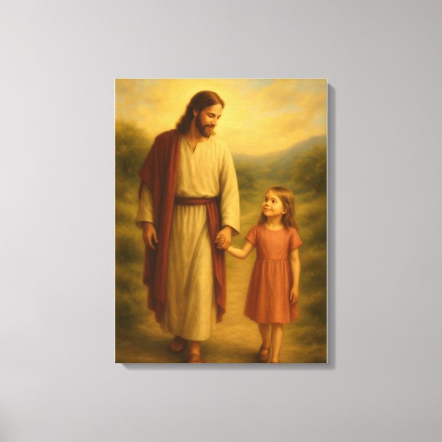 Jesus Walking mit Girl™ LDS Wall Art Leinwand (Vorderseite)