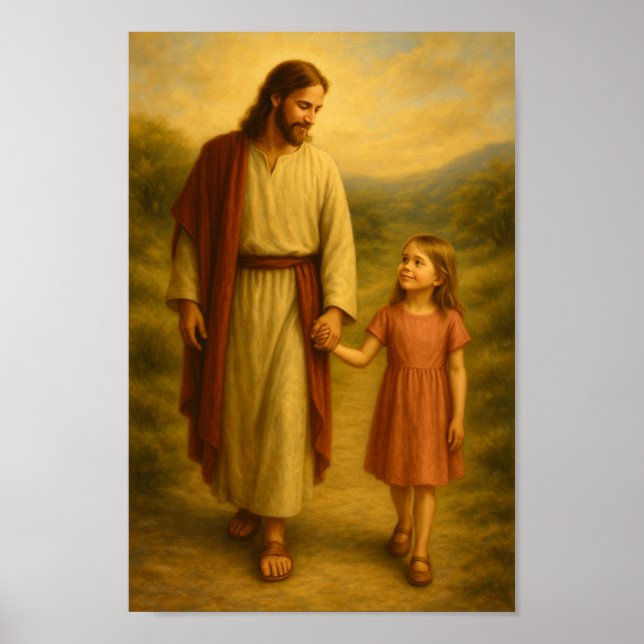 Jesus Walking mit Girl™ LDS Wall Art Poster (Vorne)