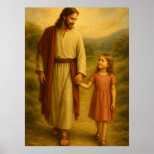 Jesus Walking mit Girl™ LDS Wall Art Poster