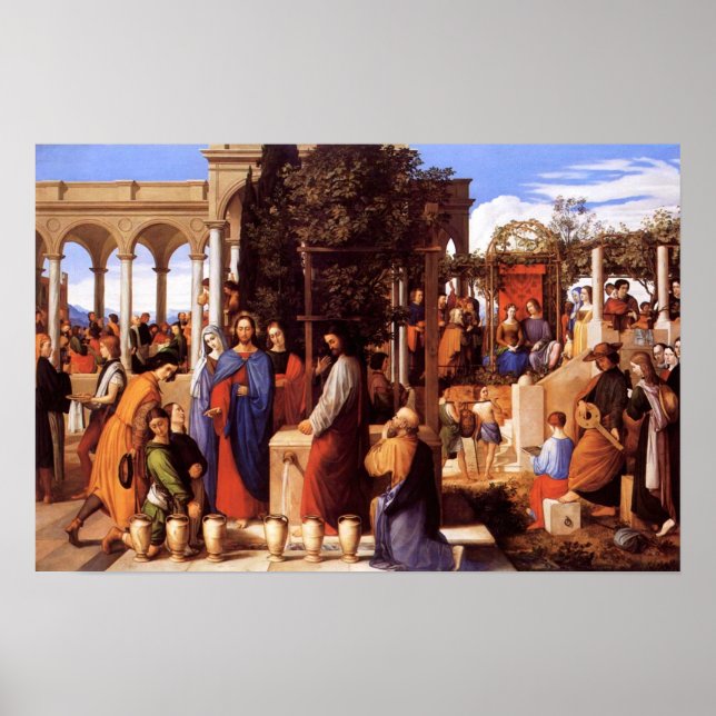 Jesus wandelt Wasser in Wein um (Johannes 2:1-11) Poster (Vorne)