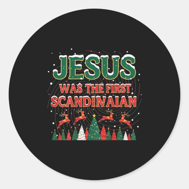 Jesus Was The First Ecrow Ugly Sweater Style  Runder Aufkleber (Vorderseite)