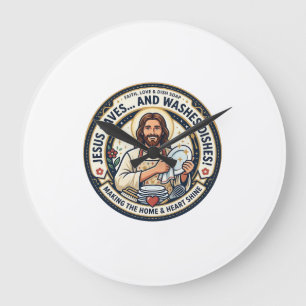 Jesus Wäscheaufgaben Humor-Shirt Christliches Graf Große Wanduhr