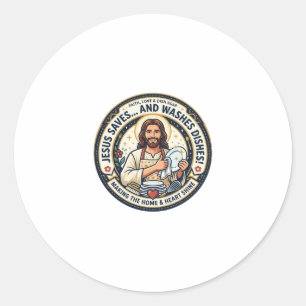 Jesus Wäscheaufgaben Humor-Shirt Christliches Graf Runder Aufkleber