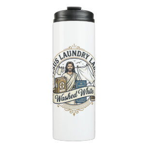 Jesus Wäscheetikett Gewaschen Weiß Jesus Wäsche Ge Thermosbecher