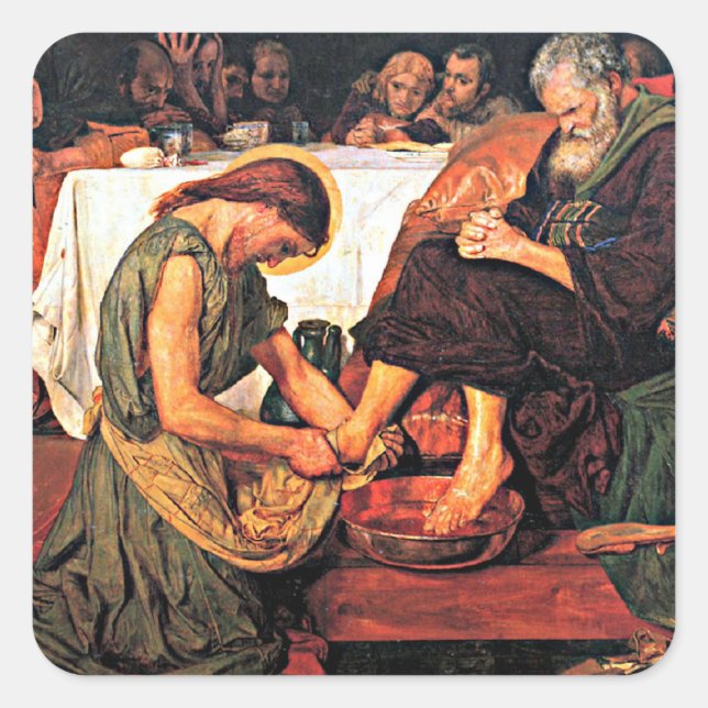 Jesus wascht Peter's Fülle Quadratischer Aufkleber (Vorderseite)