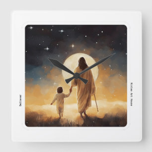 Jesus Watch, Bible, Wall Clock, Christianity Quadratische Wanduhr