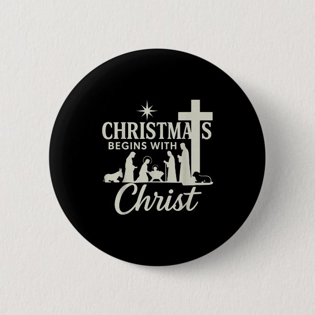 Jesus Weihnachten beginnt mit Christus Pjs Pyjama  Button (Vorderseite)
