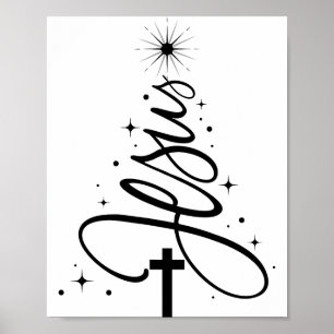 Jesus Weihnachtsbaum Christliche Bibelvers Schneef Poster