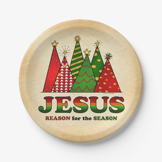 Jesus-Weihnachtsbäume Pappteller (Vorderseite)