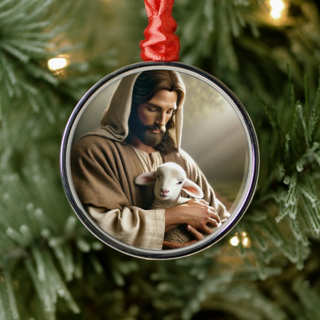 JESUS WITH LAMB CHRISTMAS ORNAMENT AUS METALL (Baum)